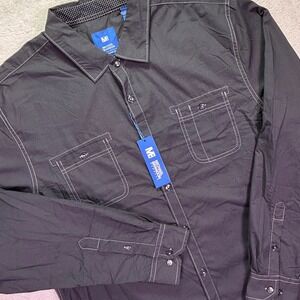 NWT Michael Brandon Mens Shirt Sz XL Black Contrast Stitch Long Sleeve Button Up